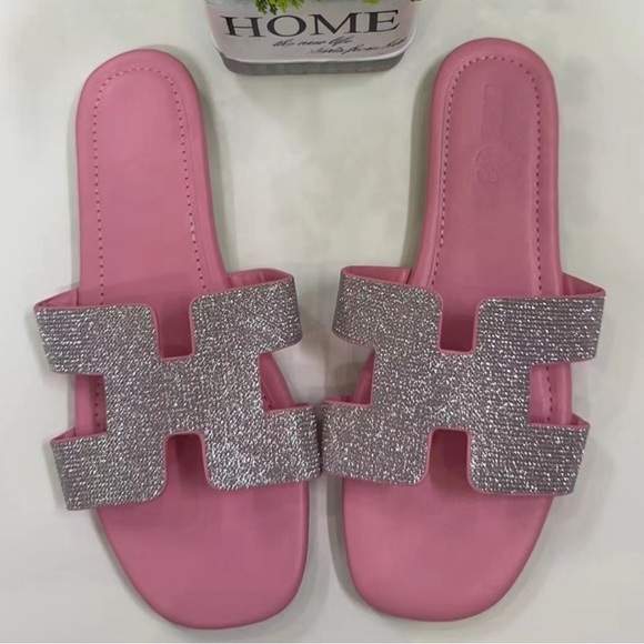 Pink Rhinestone Slide Sandals - Size 6 - Picture 1 of 2